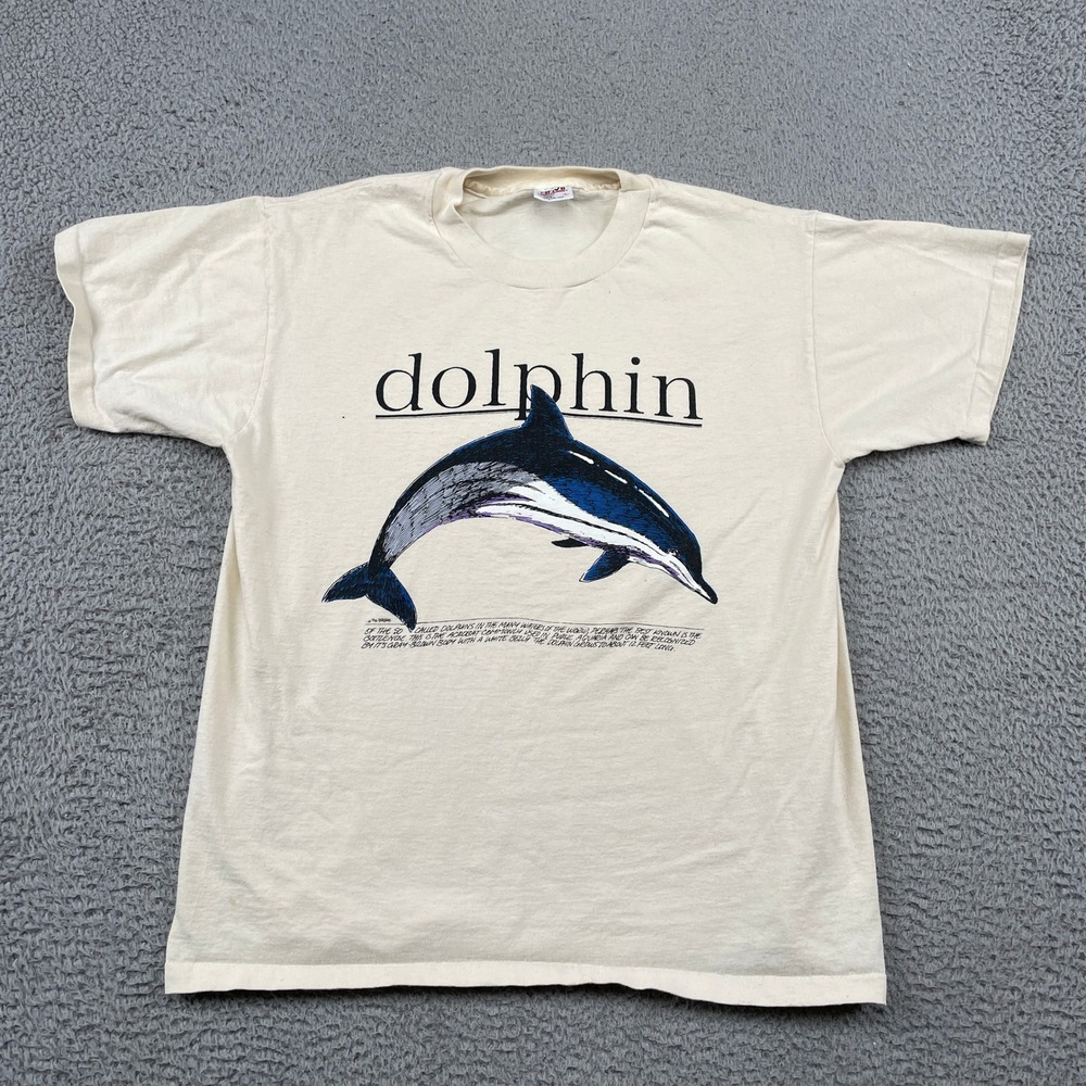 Dolphin Graphic Vintage Made in USA Anvil T-Shirt Mens L Cream